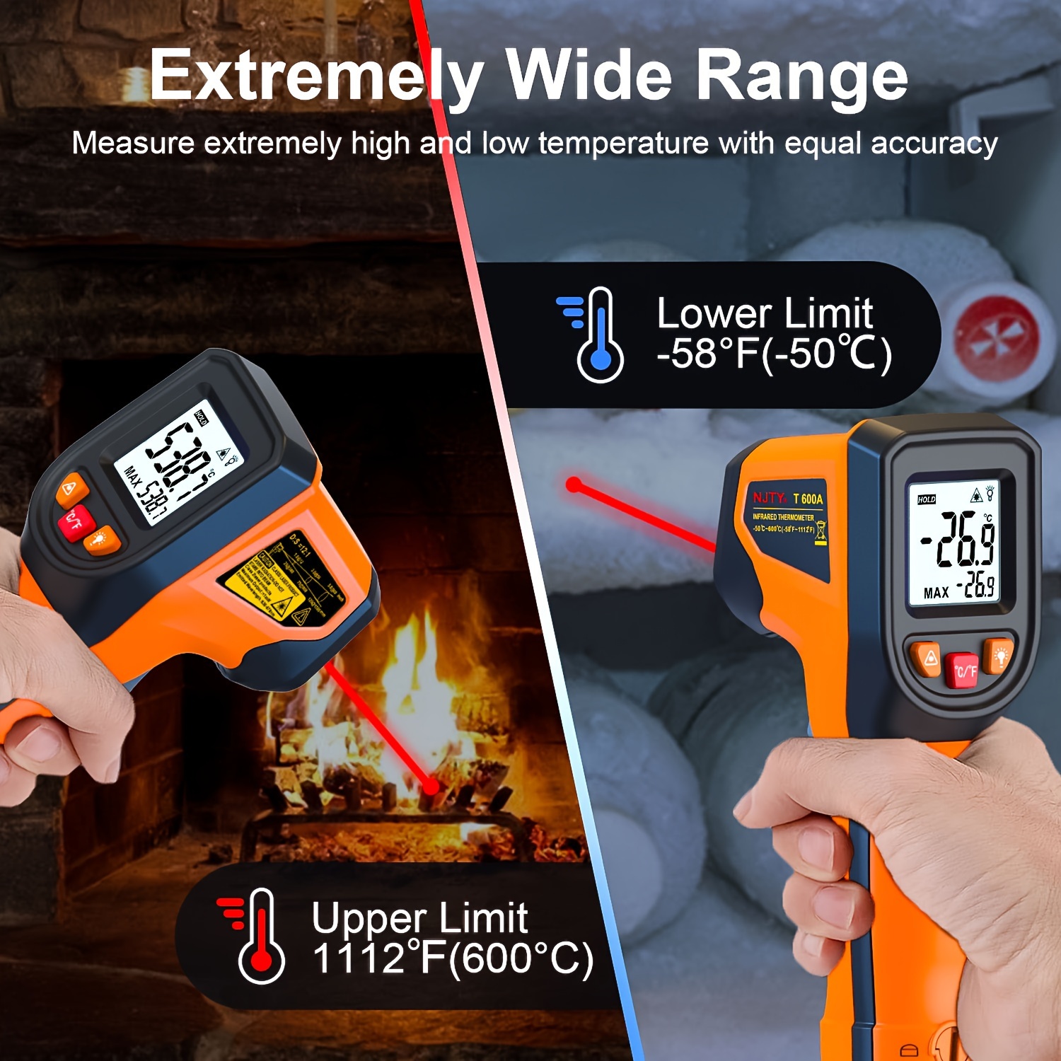 NJTY T600T600A Laser Temperatu - огляд і ціна Industrial Laser Thermometer Gun