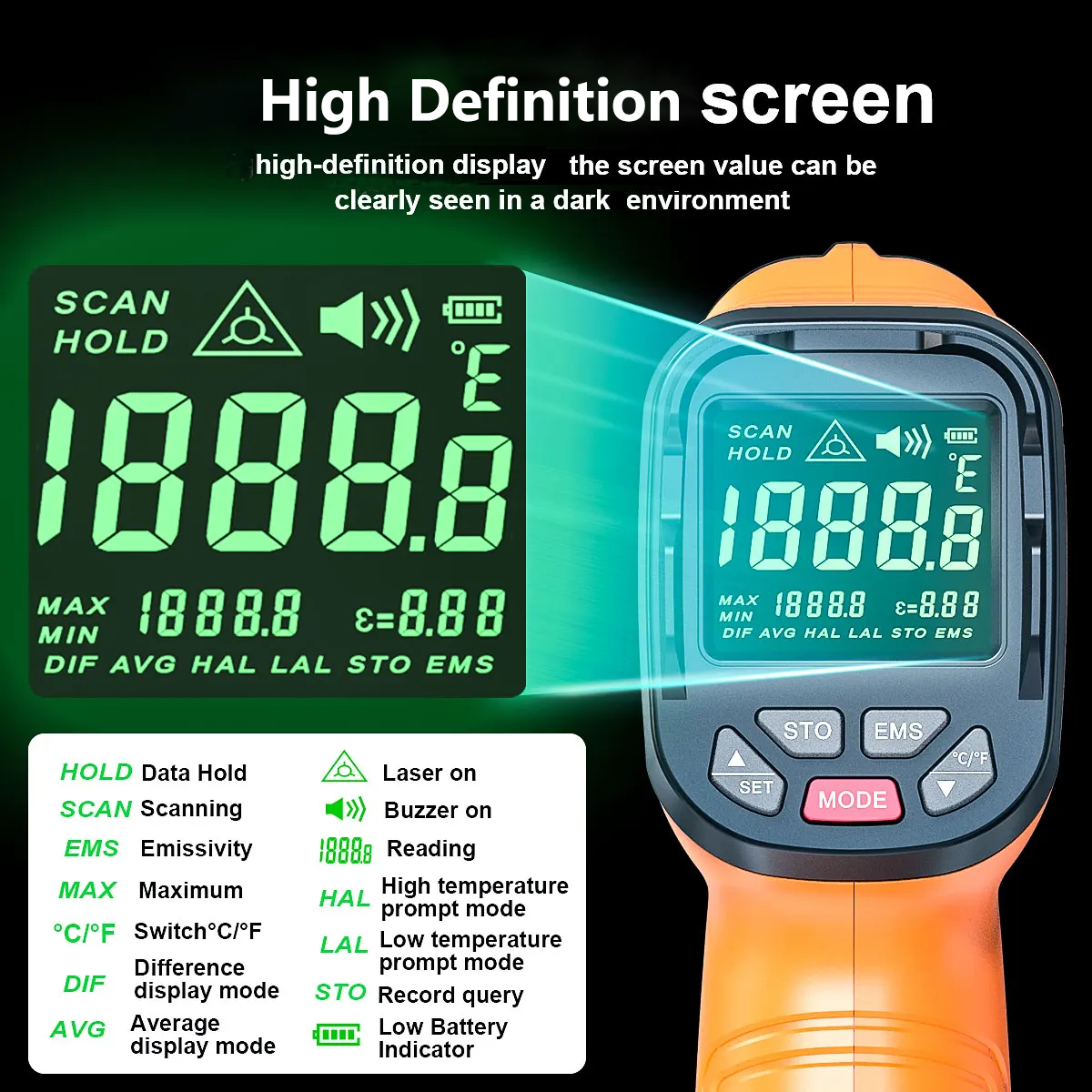 DT1000 DT1600 Infrared Thermom - огляд і ціна Industrial Laser Thermometer Gun